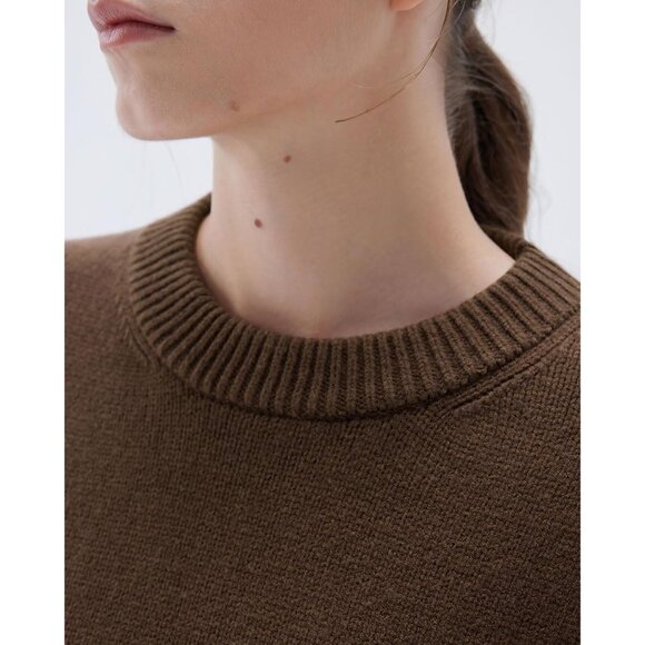 Women Cashmere Blend Oversized Crew Neck Cocoa Brown Soft Warm Pullover Sweater - Picture 3 of 5